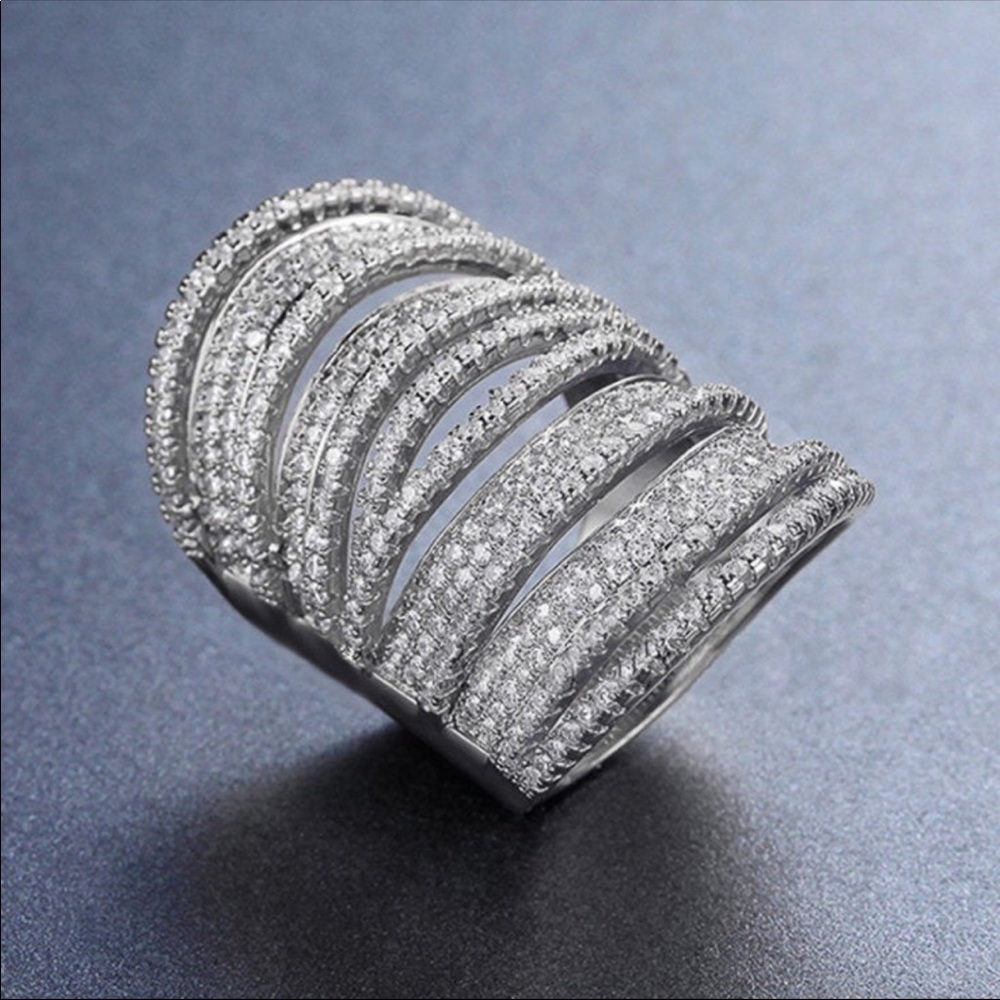 18k White Gold Filled AAA CZ Cluster Ring - Picture 3 of 3